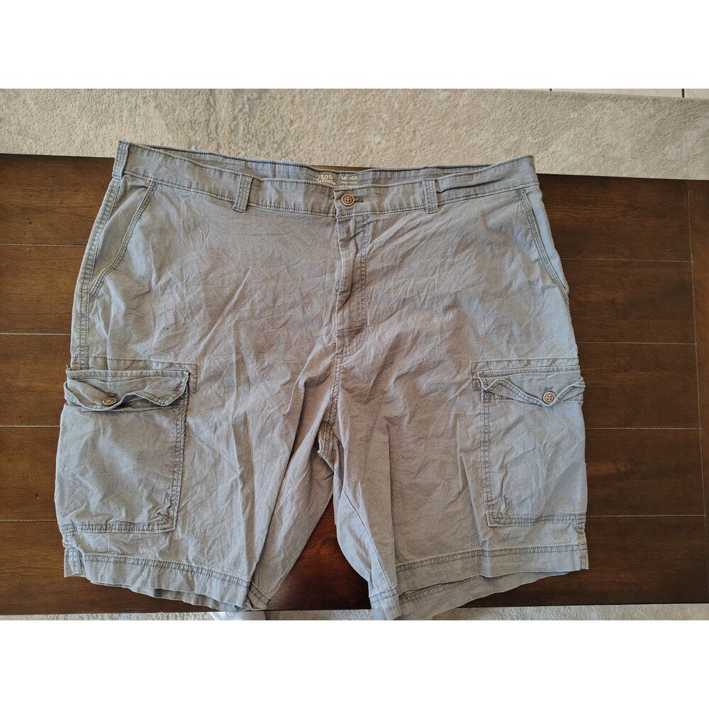 Izod Mens Gray‎ Cotton Blend Flat Front Zipper Fly Stretch Cargo Shorts Size 46